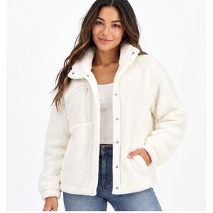 Hippie Rose Juniors Sherpa Jacket Sz S Winter White Snap Front Fleece Snowflake